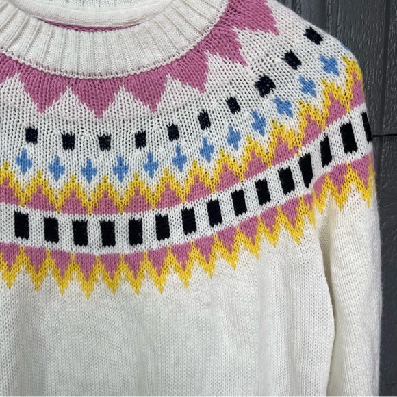ASOS DESIGN ski pattern fairisle jumper crewneck cream pink yellow sweater - Picture 10 of 12
